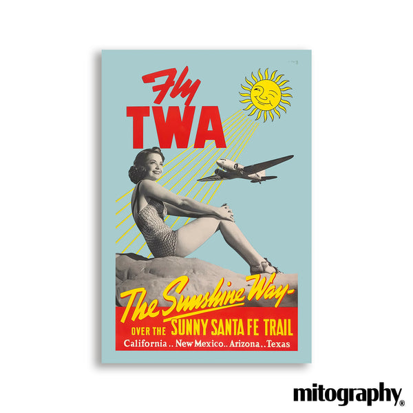 ly TWA Sunshine Way Vintage Travel Poster – Retro Airline Advertising Wall Art – HD Aluminum