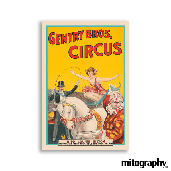 Vintage Gentry Bros. Circus Poster – Miss Louise Hilton Horse Riding Act - HD Aluminum