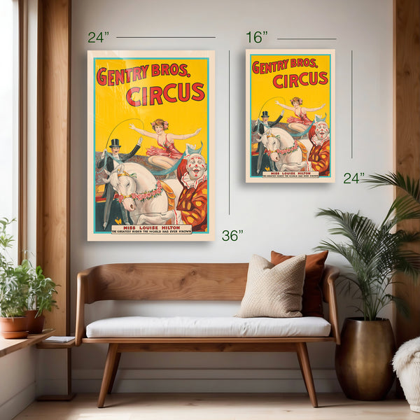 Vintage Gentry Bros. Circus Poster – Miss Louise Hilton Horse Riding Act - HD Aluminum