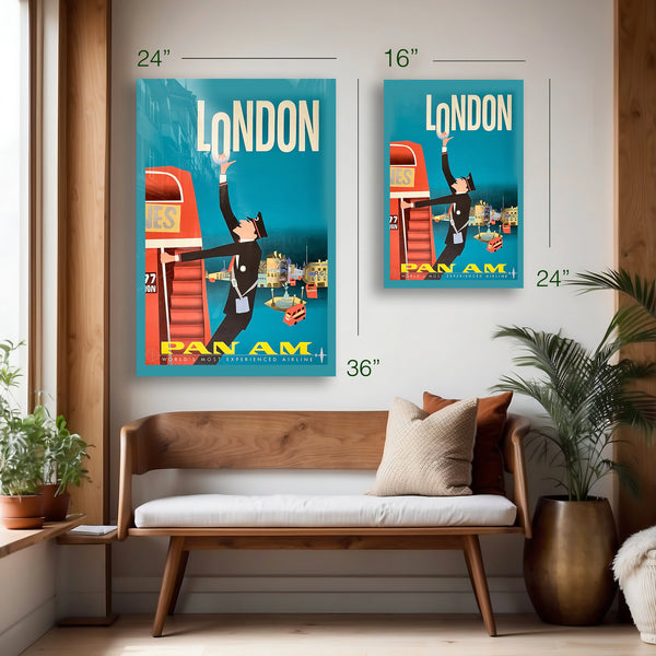 Pan Am – London Travel Poster – Vintage Airline Advertising (c.1950s) – HD Aluminum