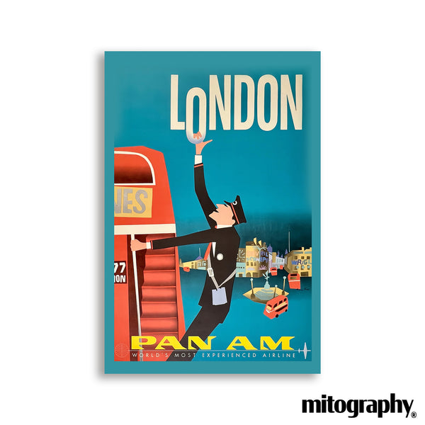 Pan Am – London Travel Poster – Vintage Airline Advertising (c.1950s) – HD Aluminum