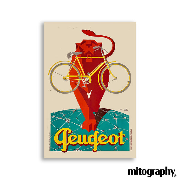 Peugeot Lion Bicycle Vintage Poster – French Cycling Art Deco Style – HD Aluminum