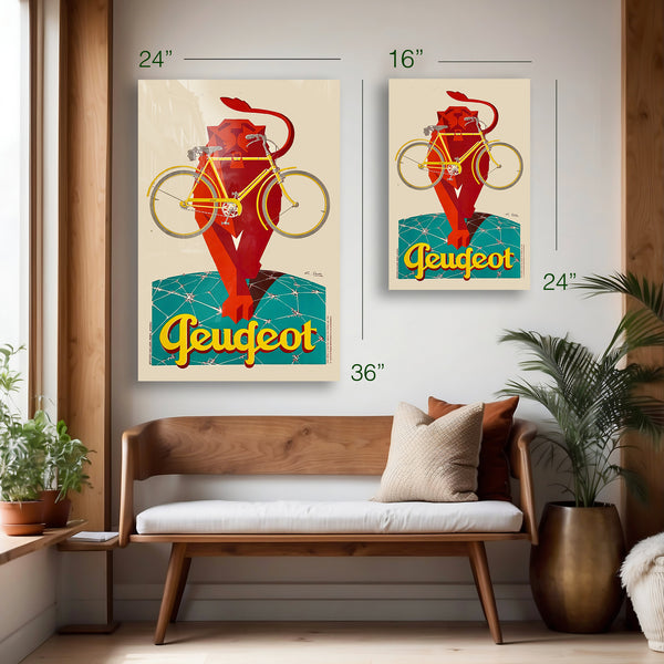 Peugeot Lion Bicycle Vintage Poster – French Cycling Art Deco Style – HD Aluminum