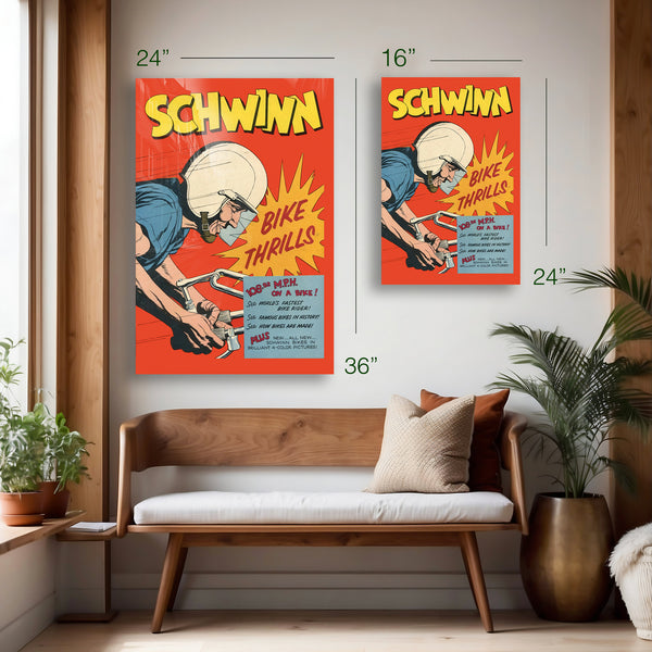 Schwinn “Bike Thrills” Comic-Style Poster (c.1960s) – HD Aluminum