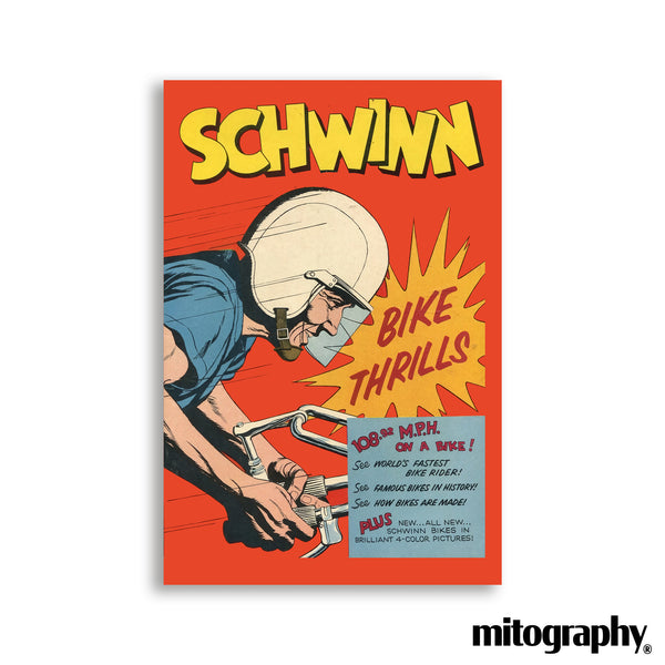 Schwinn “Bike Thrills” Comic-Style Poster (c.1960s) – HD Aluminum