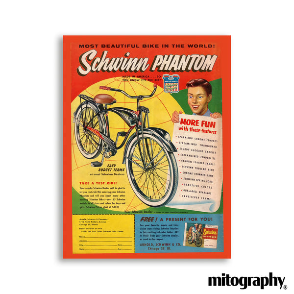 Schwinn Phantom Bicycle Ad c.1950 – Most Beautiful Bike in the World - HD Aluminum Print