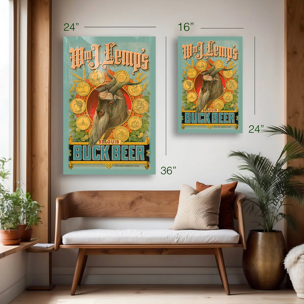 Wm. J. Lemp’s St. Louis Buck Beer Vintage Poster – Historic Brewery Wall Art – HD Aluminum