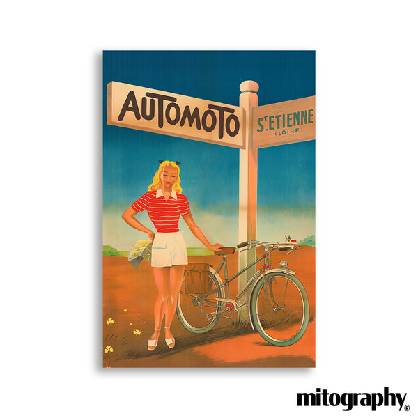 Automoto Vintage Bicycle Poster – Retro French Cycling Wall Art - HD Aluminum