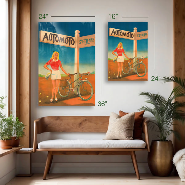 Automoto Vintage Bicycle Poster – Retro French Cycling Wall Art - HD Aluminum