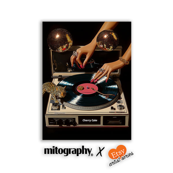 Cherry Cake Vinyl Vibes Wall Art – MITOGRAPHY x PtHouse Glam Retro Print – HD Aluminum