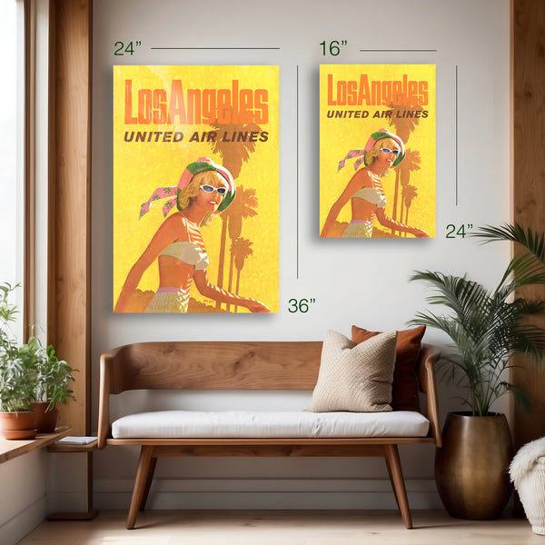 Los Angeles – United Air Lines – Mid-Century Travel Poster (c.1960s) – HD Aluminum