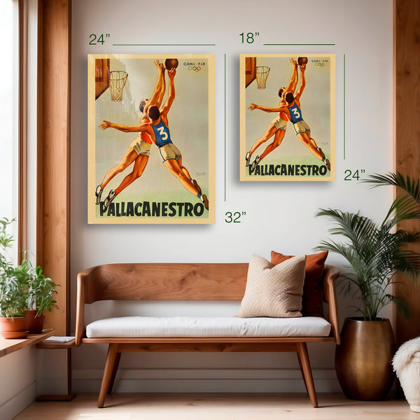 Pallacanestro – Italian Olympic Basketball Poster (1950s) – HD Aluminum