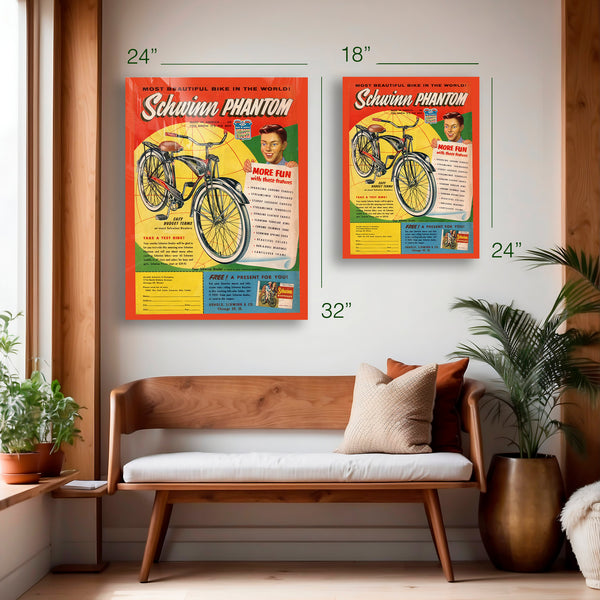 Schwinn Phantom Bicycle Ad c.1950 – Most Beautiful Bike in the World - HD Aluminum Print