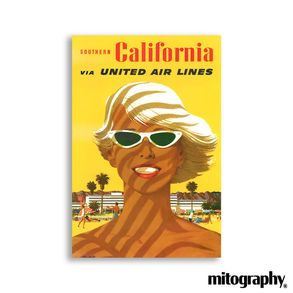 Southern California – United Air Lines – Mid-Century Travel Poster (c.1960s) – HD Aluminum