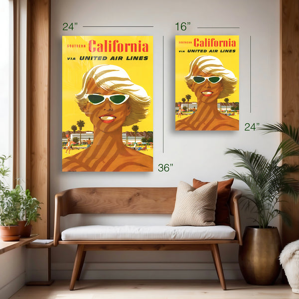 Southern California – United Air Lines – Mid-Century Travel Poster (c.1960s) – HD Aluminum